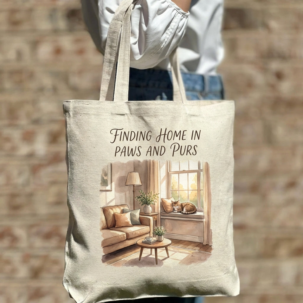 Home in Paws Elegant Cat Lover Canvas Tote Bag