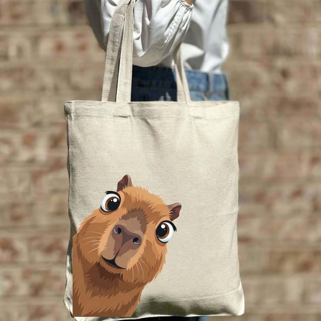 Peek a Boo Capybara Whimsical Art Bag Canvas Tote Bag