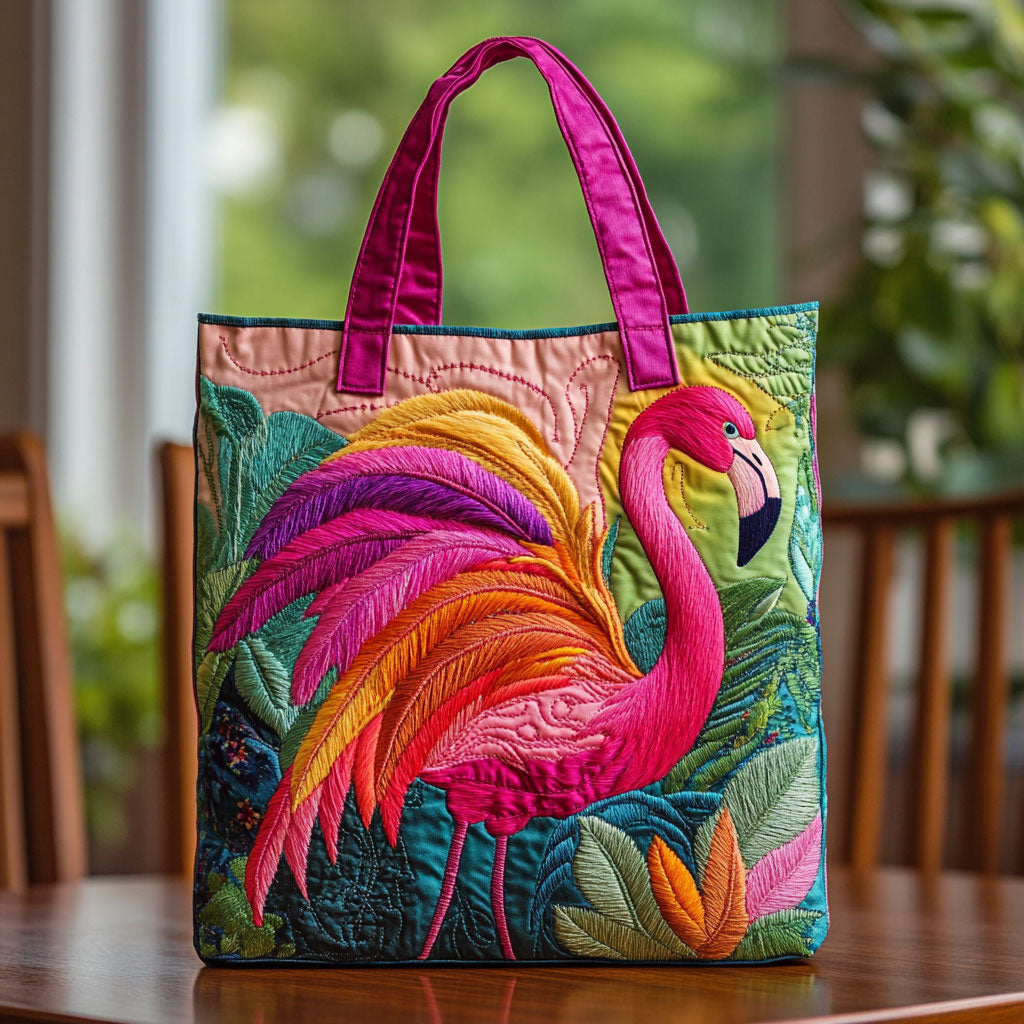 Rainbow Flamingo Charm Quilted Tote Bag Animal print