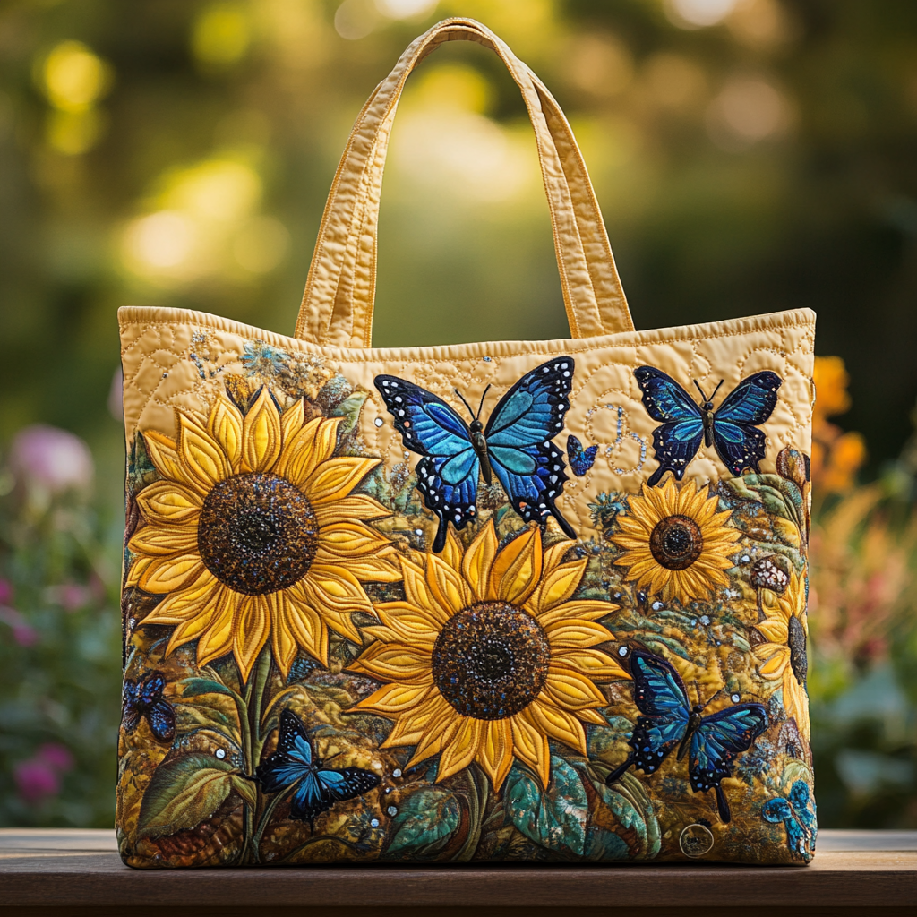 Sunflower and Butterfly Quilted Tote Bag Animal print