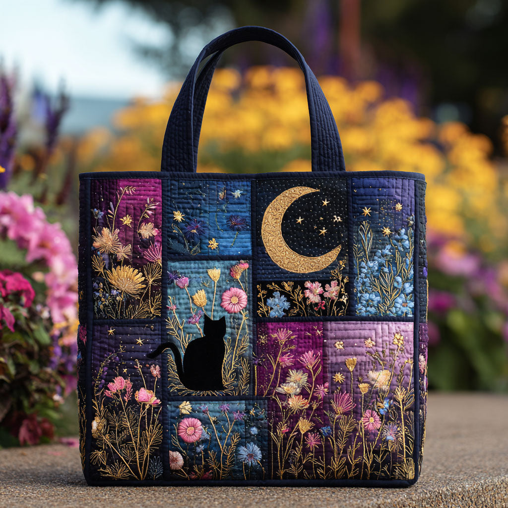 Floral Cat Night CW2909010CL Quilted Tote Bag Featured