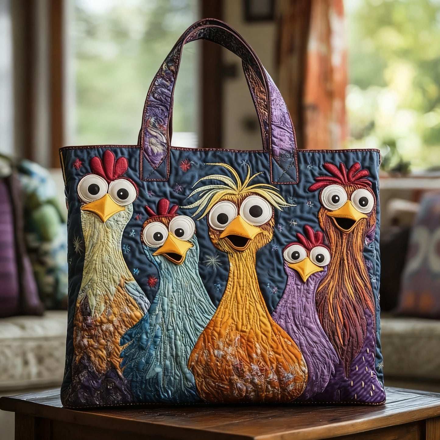 Funny Chickens Quilted Tote Bag Animal print