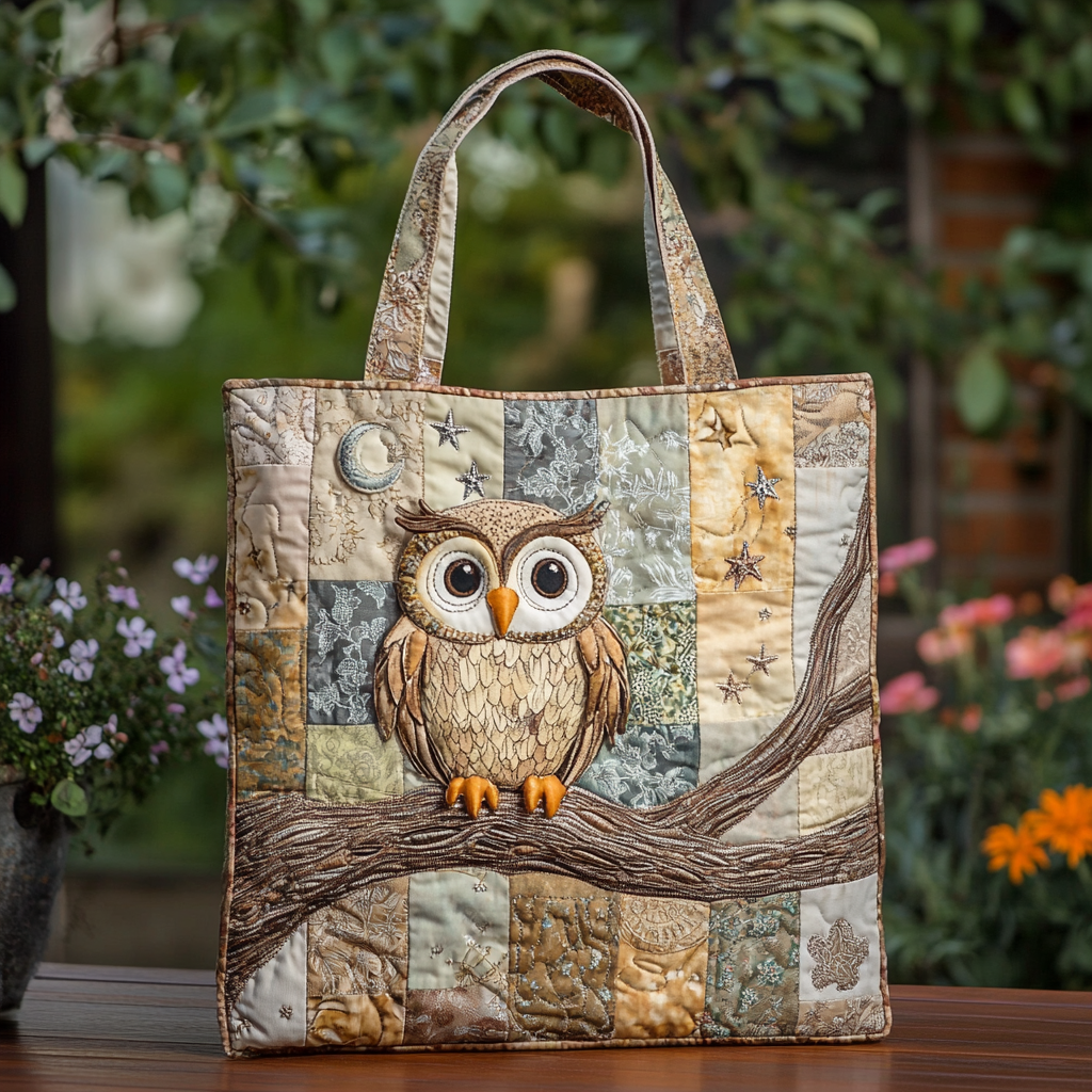 Forest Owl Quilted Tote  Bag  Featured