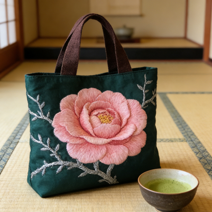 Zen Peony Quilted Tote Bag