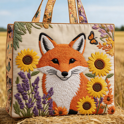Fox Sunflower Quilted Tote Bag