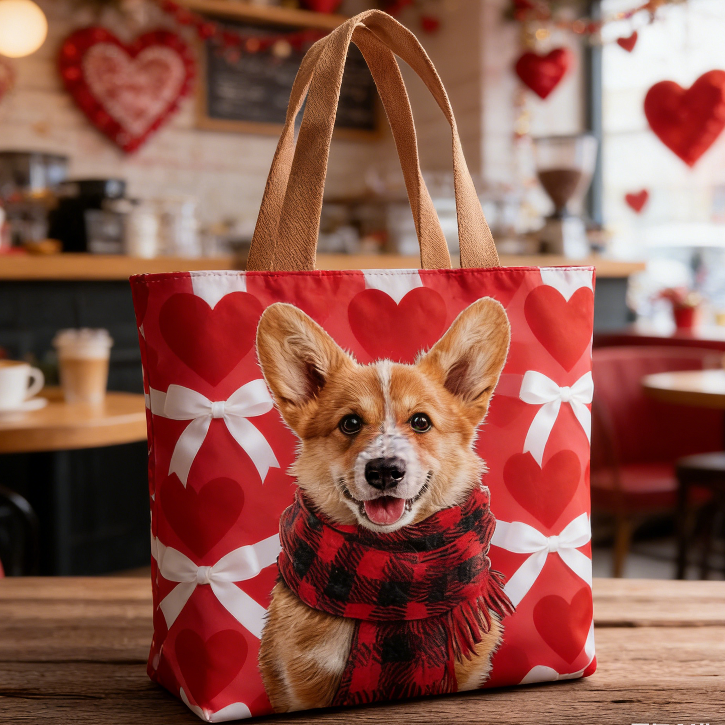 Corgi Heart Print Quilted Tote Bag