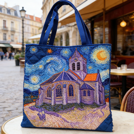 Van Gogh Church at Auvers Quilted Tote Bag