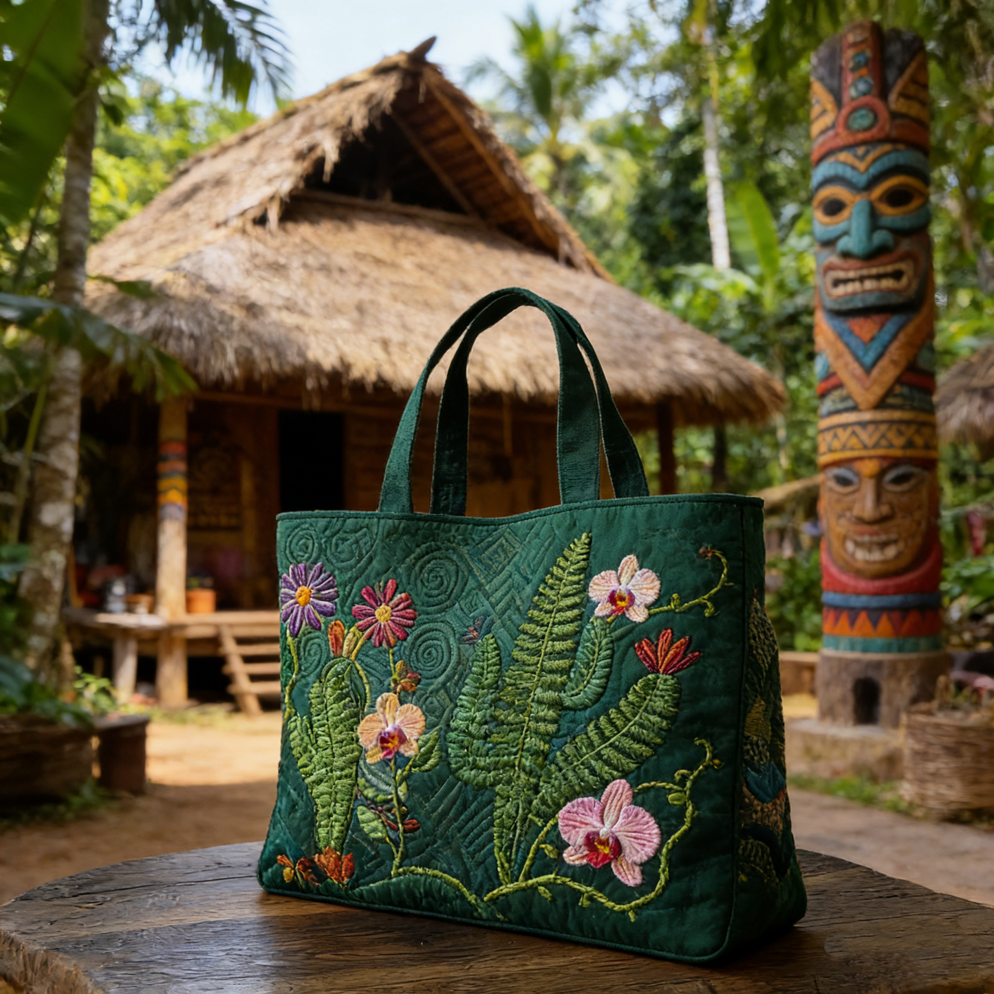 Jungle Bloom Quilted Tote Bag