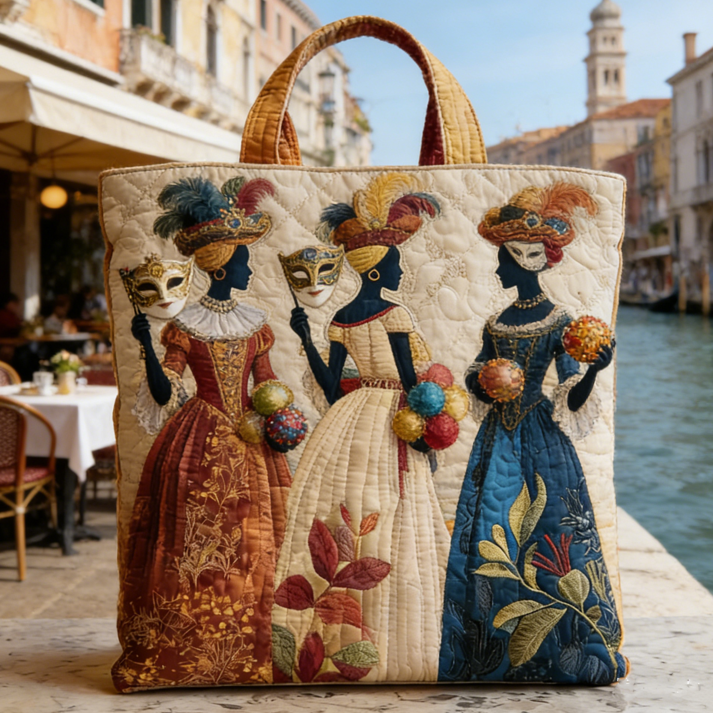 Carnival Masquerade Lady Quilted Tote Bag