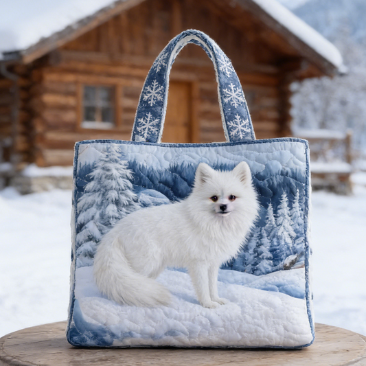Fluffy Dog Snow Scene Quilted Tote Bag