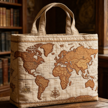 Timeless Vintage World Map Quilted Tote Bag