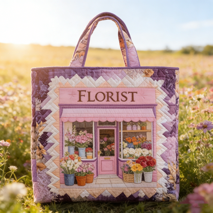 Pink Florist Shop Window Quilted Tote Bag