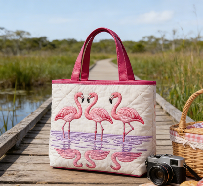 Pink Flamingo Quilted Tote Bag