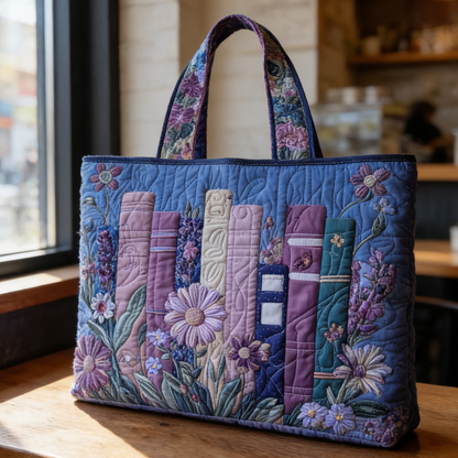 Lavender Book & Bloom Quilted Tote Bag
