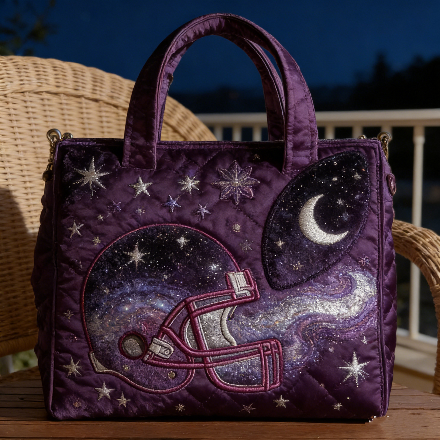 Galaxy Football Helmet Quilted Tote Bag