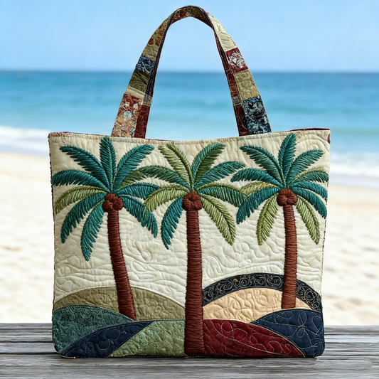 Sunny Palm Tree Quilted Tote Bag