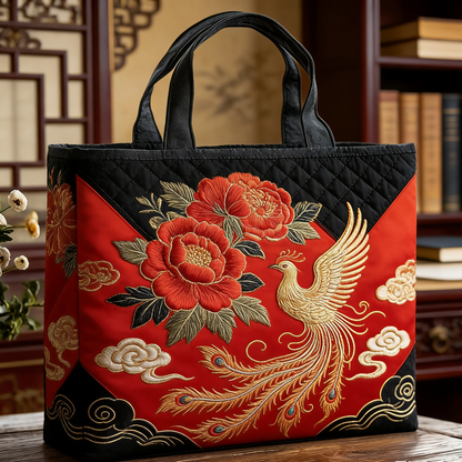 Phoenix Peony Quilted Tote Bag