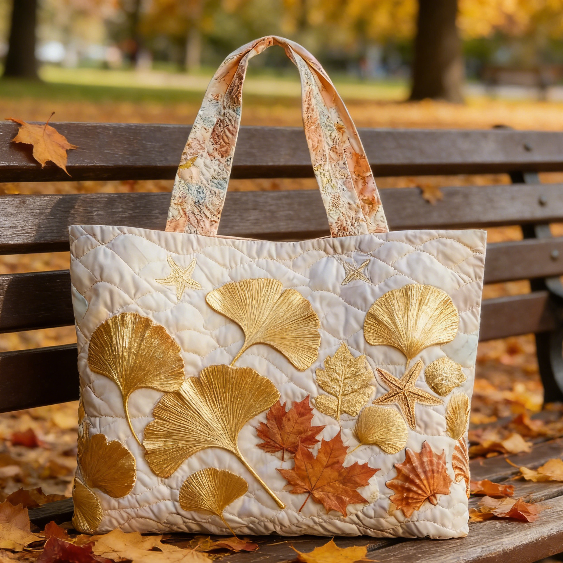 Gilded Ginkgo Quilted Tote Bag