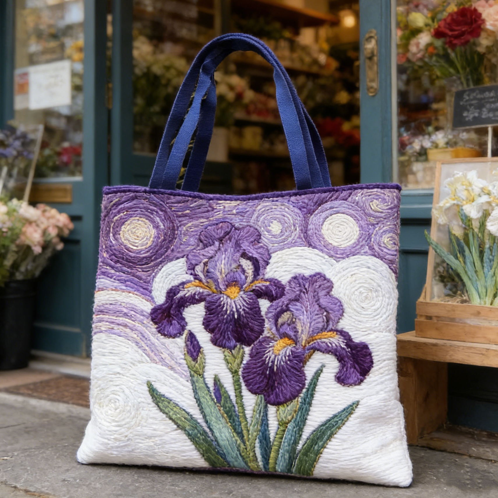 Van Gogh Irises & Starry Swirls Quilted Tote Bag