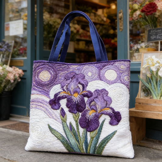 Van Gogh Irises & Starry Swirls Quilted Tote Bag