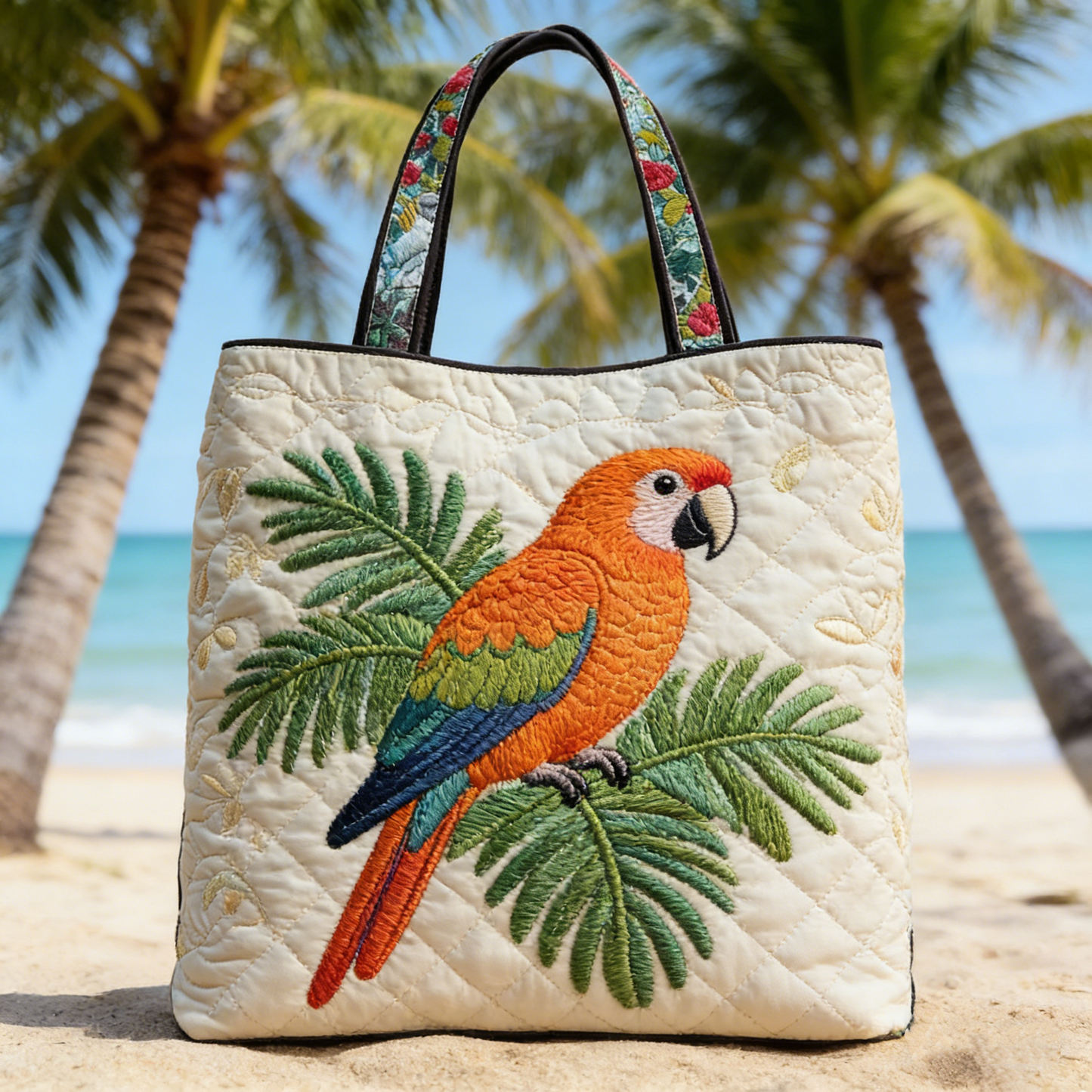 Tropical Parrot Quilted Tote Bag