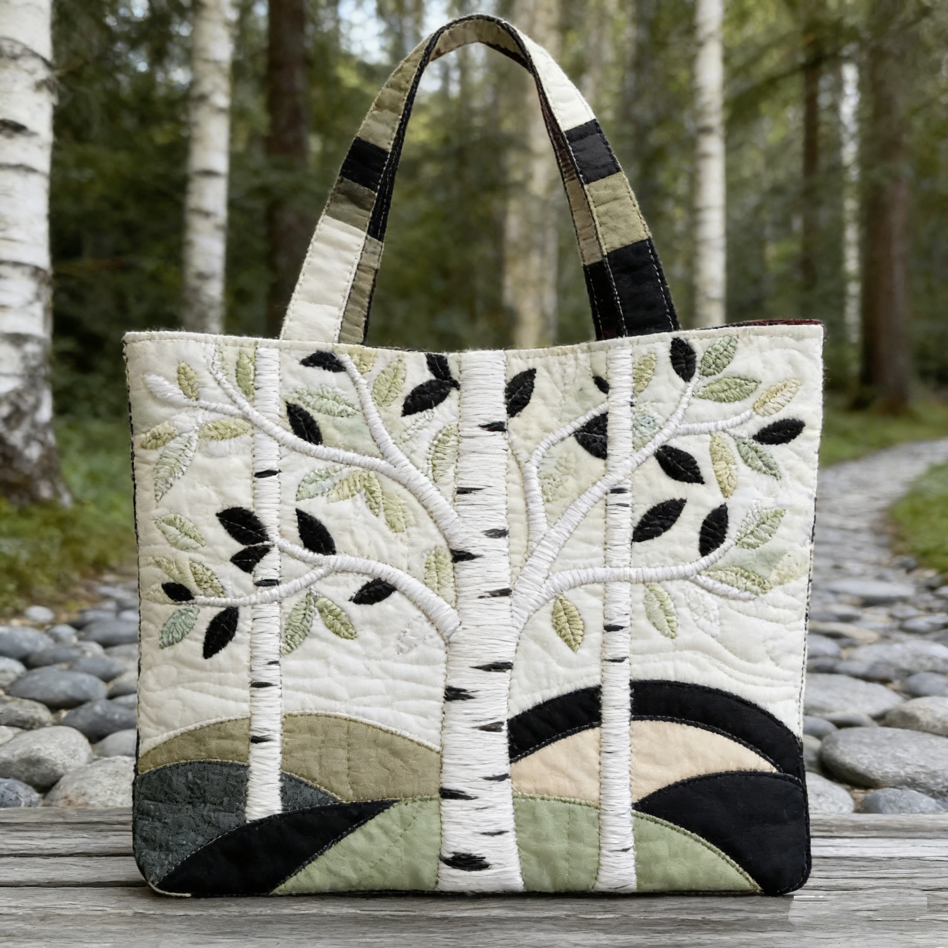 Earthy Birch Tree Quilted Tote Bag