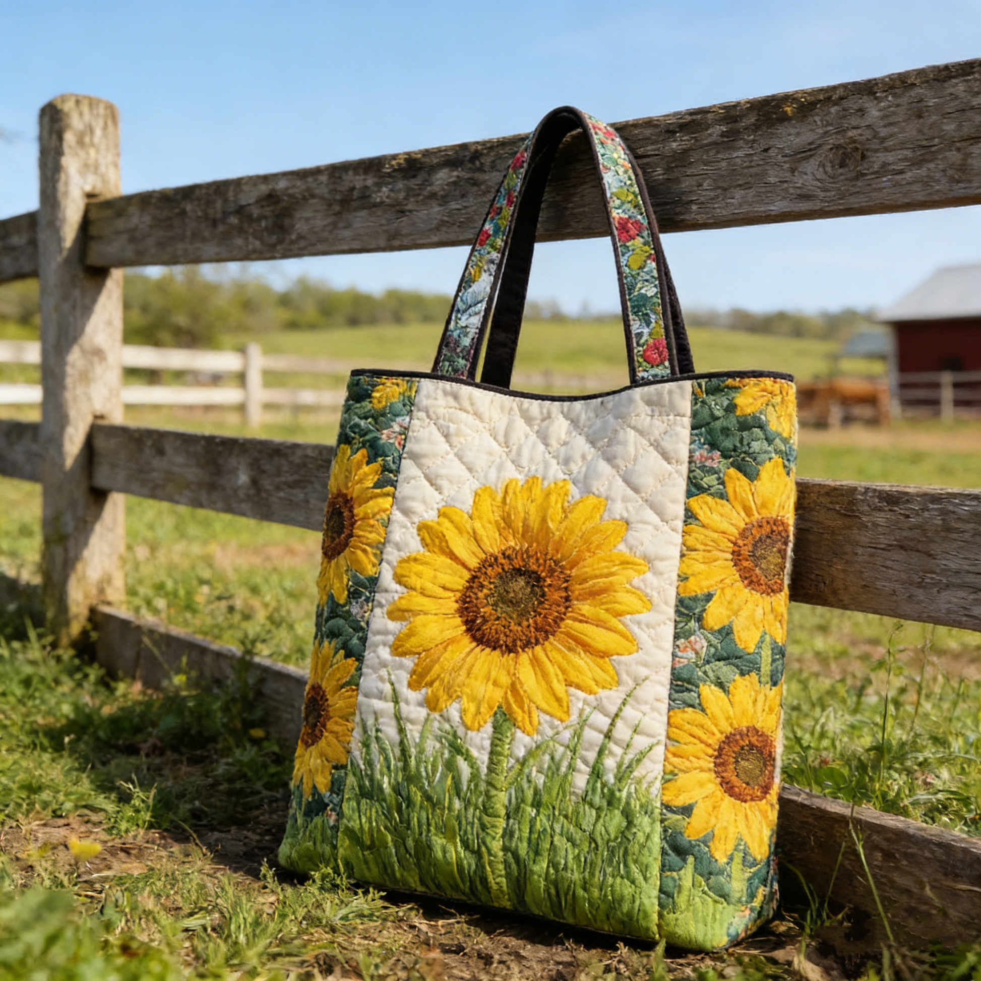 Bright Sunflower Quilted Tote Bag