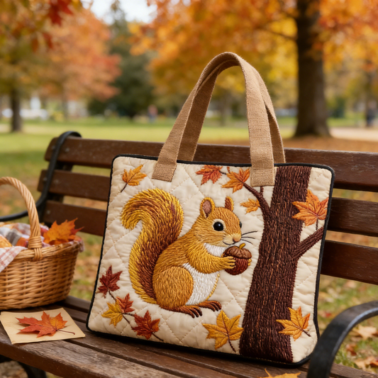 Fall Forest Squirrel Quilted Tote Bag