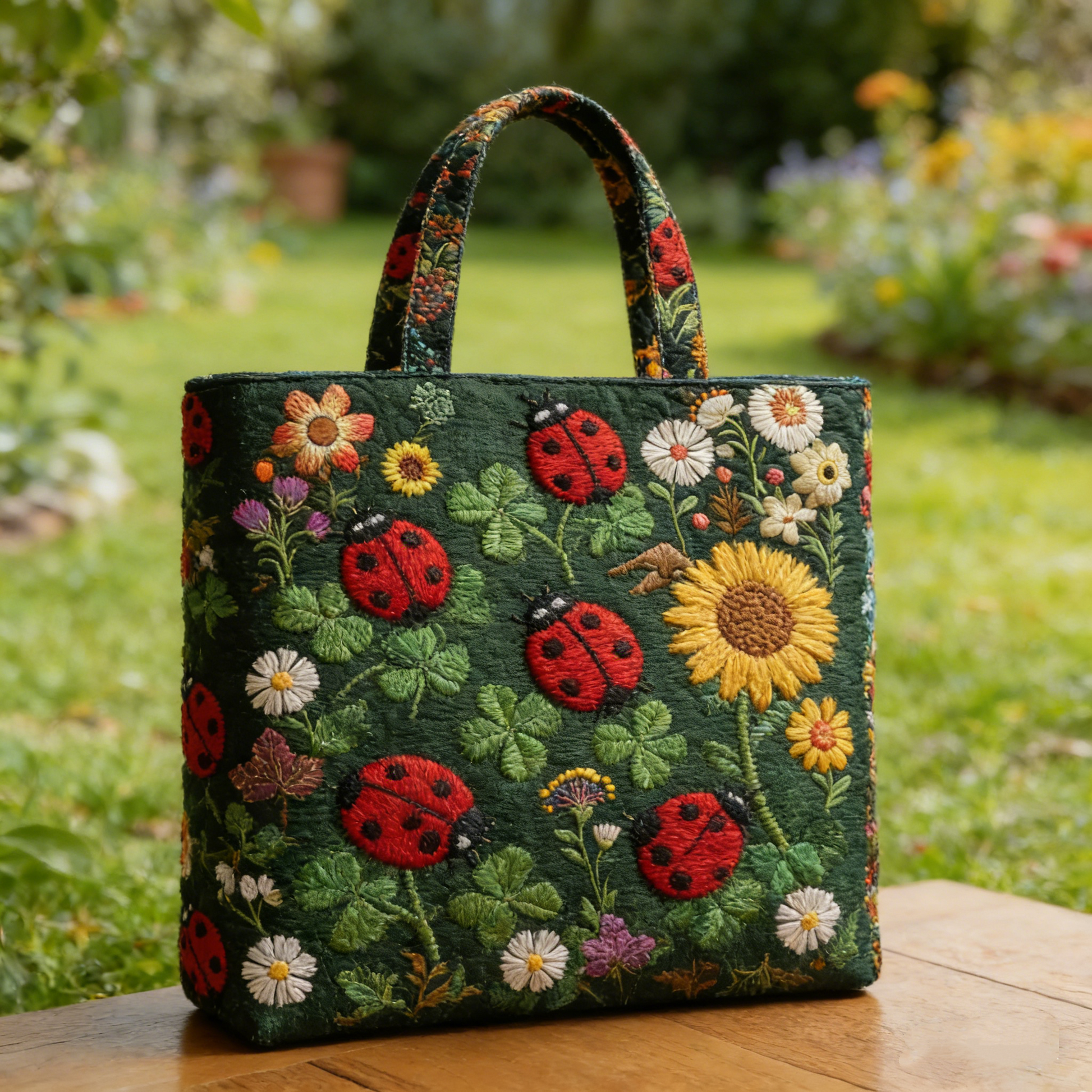 Ladybug & Sunflower Garden Quilted Tote Bag
