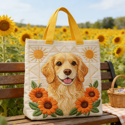 Sunflower Field Pet Embroidery Canvas Tote Bag