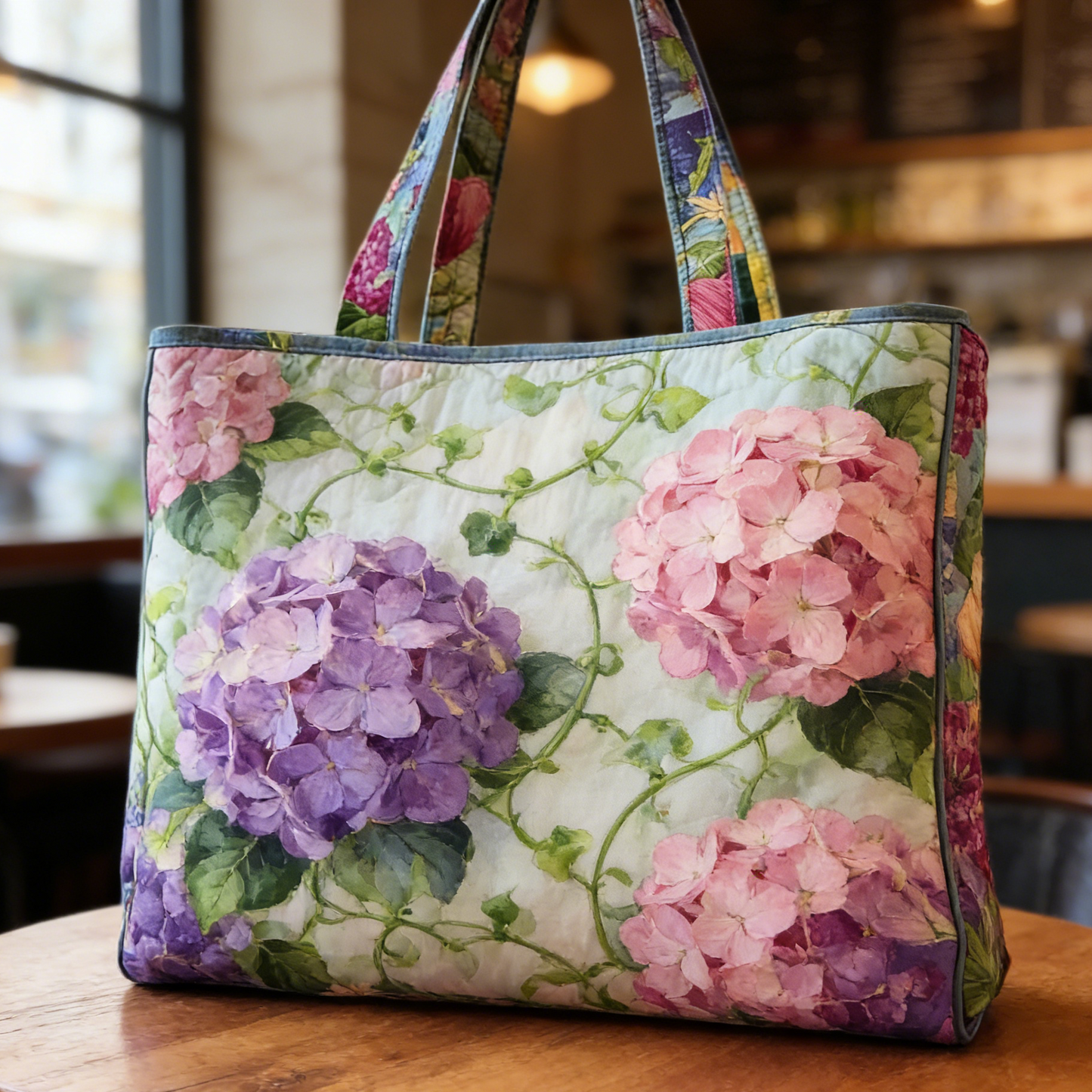 Floral Hydrangea Quilted Tote Bag