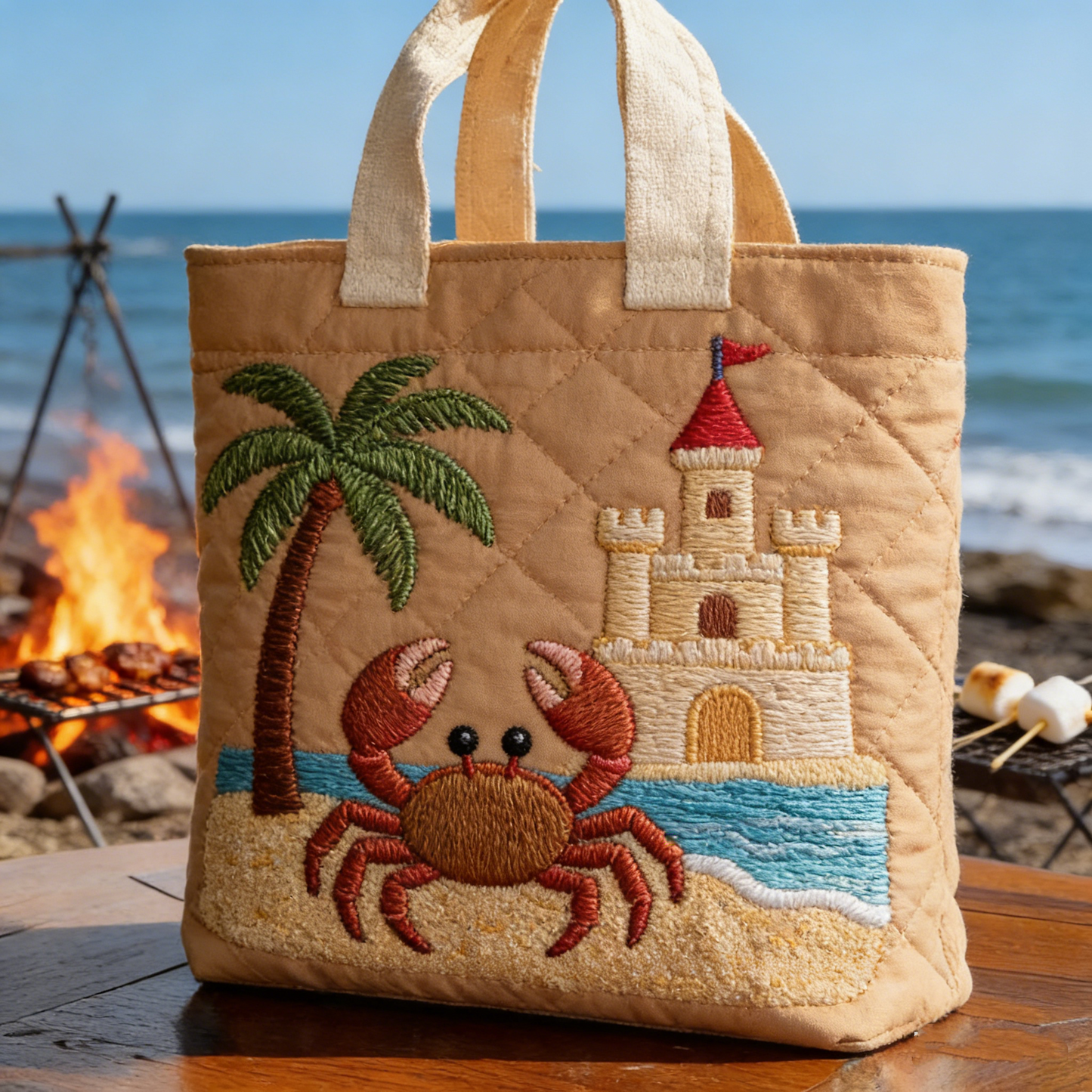 Seaside Fun Embroidery Canvas Tote Bag