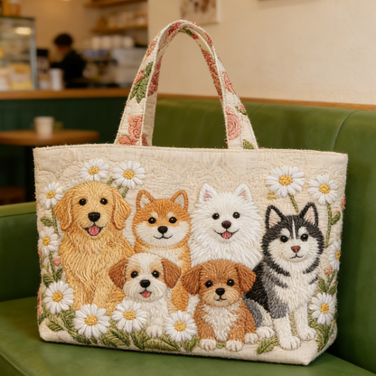 Puppy Pack & Daisy Quilted Tote Bag