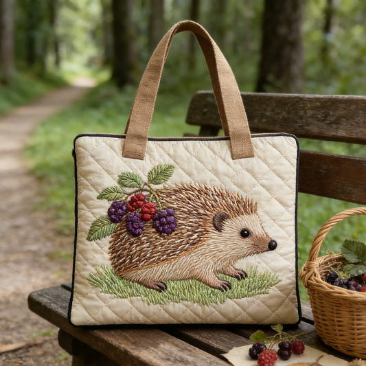Woodland Hedgehog Quilted Tote Bag