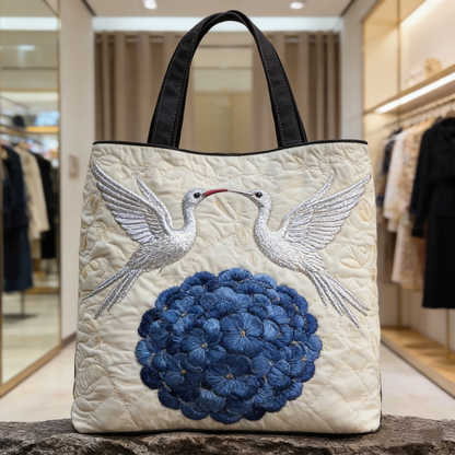 Silver Bird Quilted Tote Bag