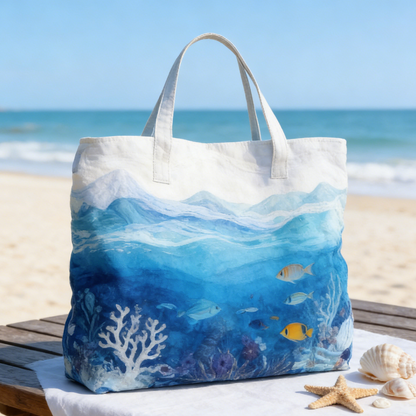 Ocean Coral Quilted Tote Bag