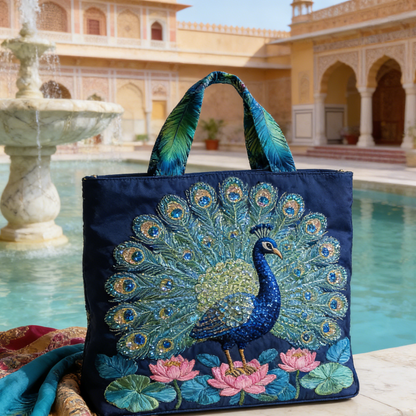 Royal Peacock Quilted Tote Bag