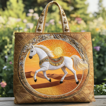 Desert White Steed Arabian Quilted Tote Bag