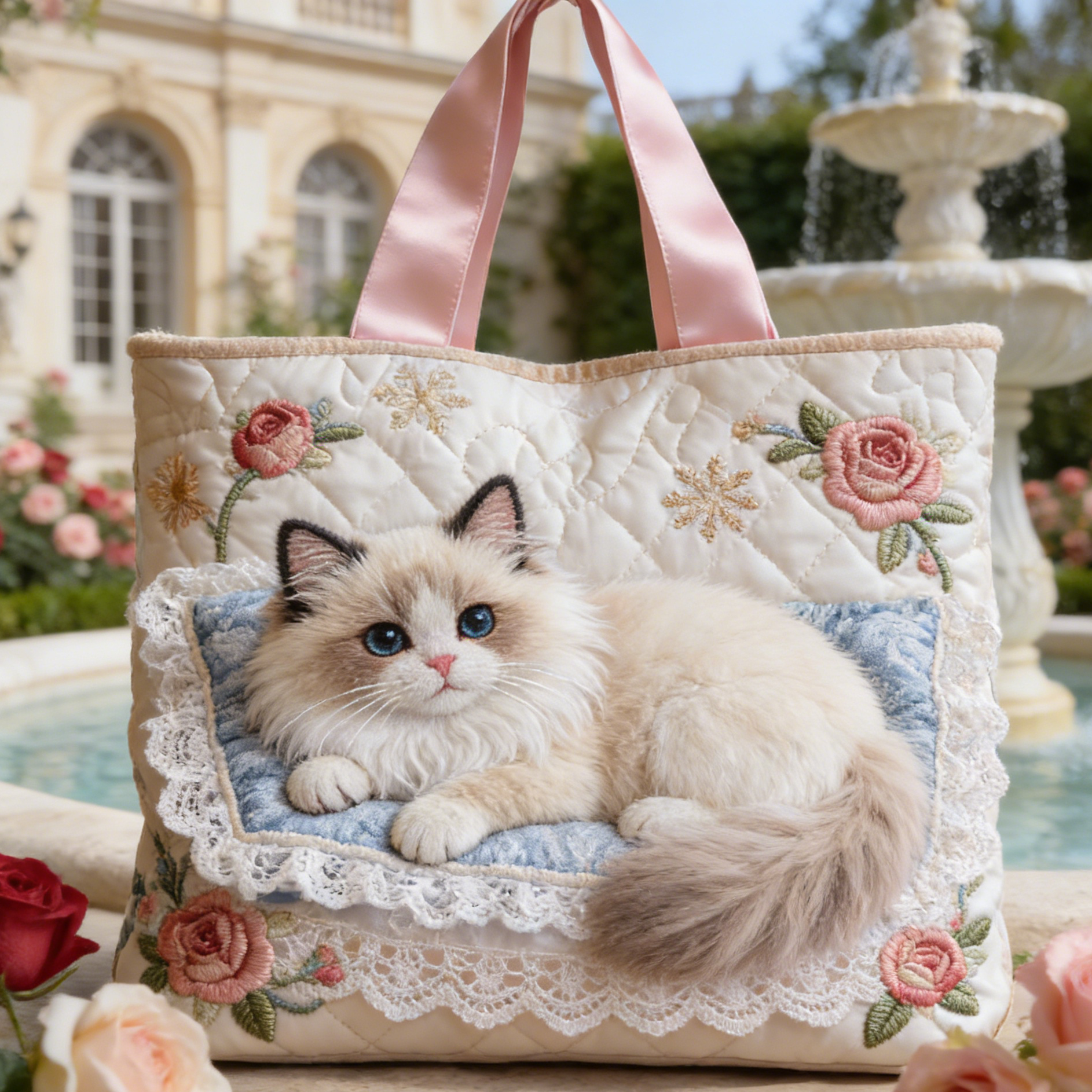 Elegant Cat Quilted Tote Bag