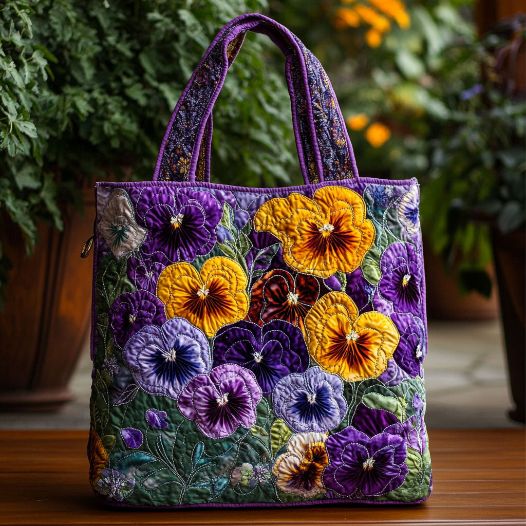 Elegant Pansy WN2209023CL Quilted Tote Bag  botanical print