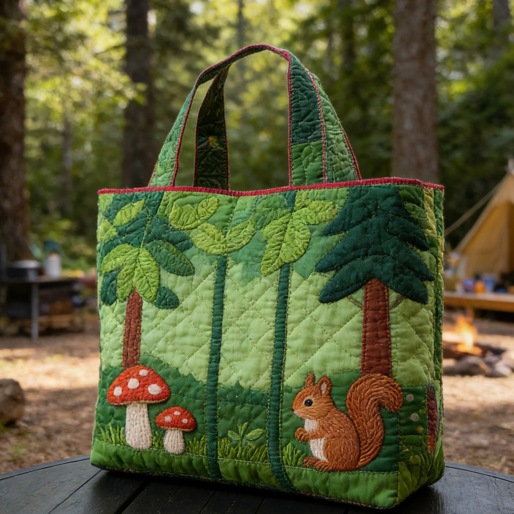 Woodland Squirrel Quilted Tote Bag