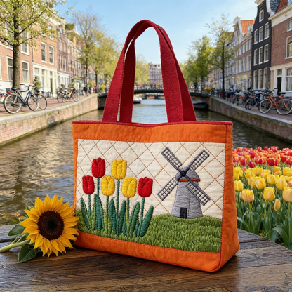 Quilted Dutch Tulip Tote Bag Quilted Tote Bag