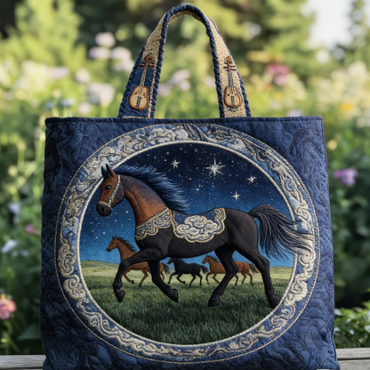 Quilted Starlit Herd Horse Tote Bag Quilted Tote Bag