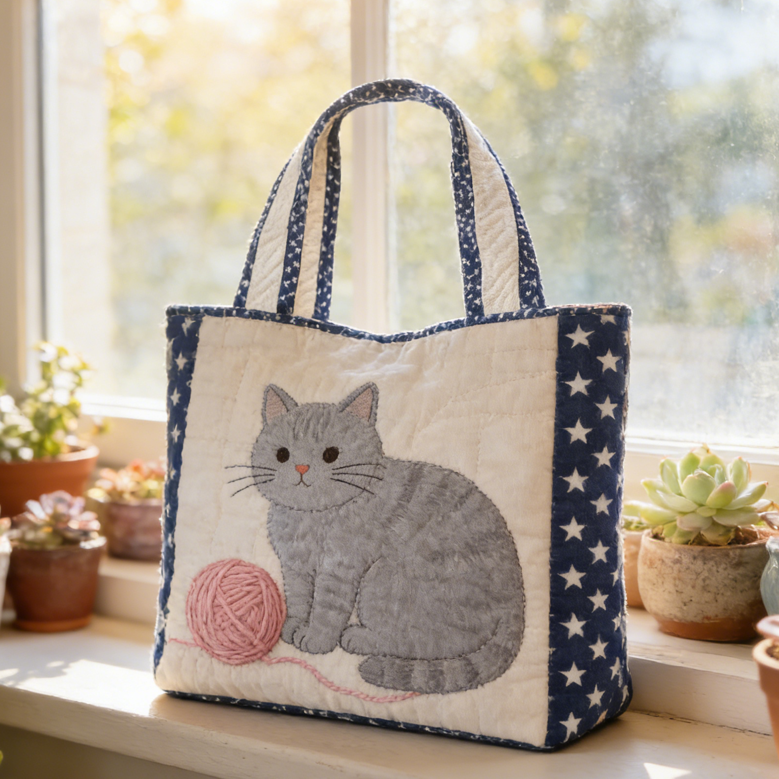 Cat Yarn Quilted Tote Bag