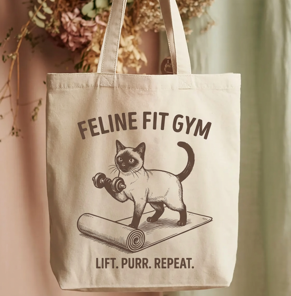 Swole Siamese Vintage Fitness Bag for Cat Lovers Canvas Tote Bag