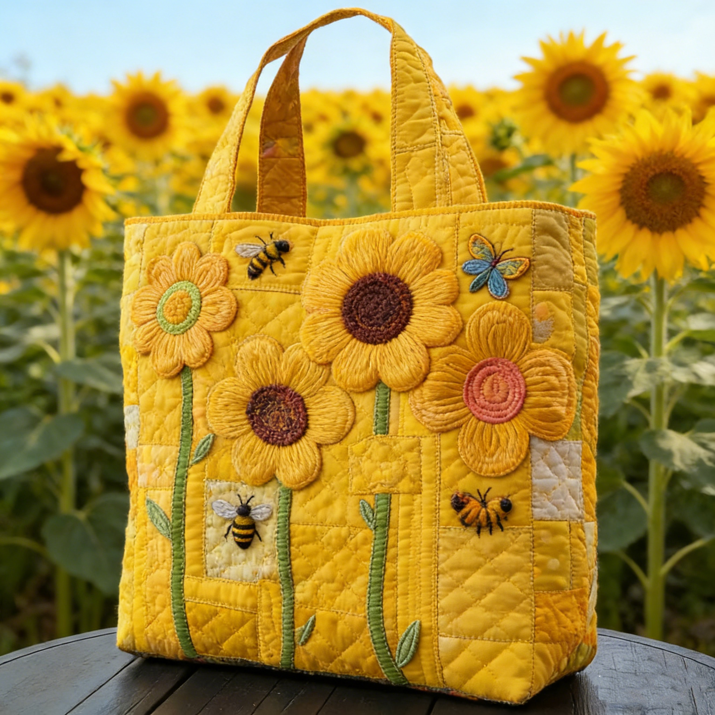Sunflower Themed Quilted Tote Bag