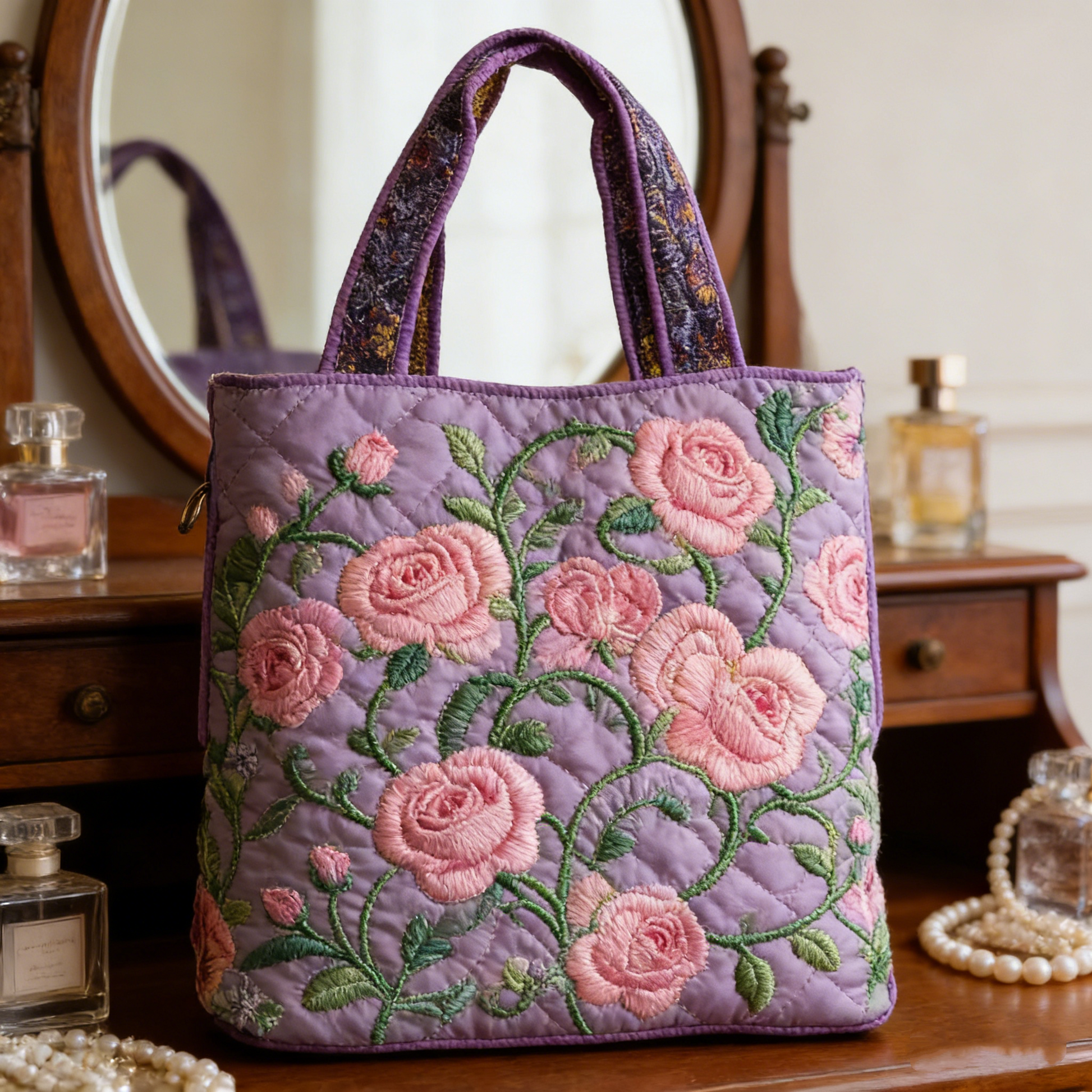 Pink Rose Quilted Tote Bag