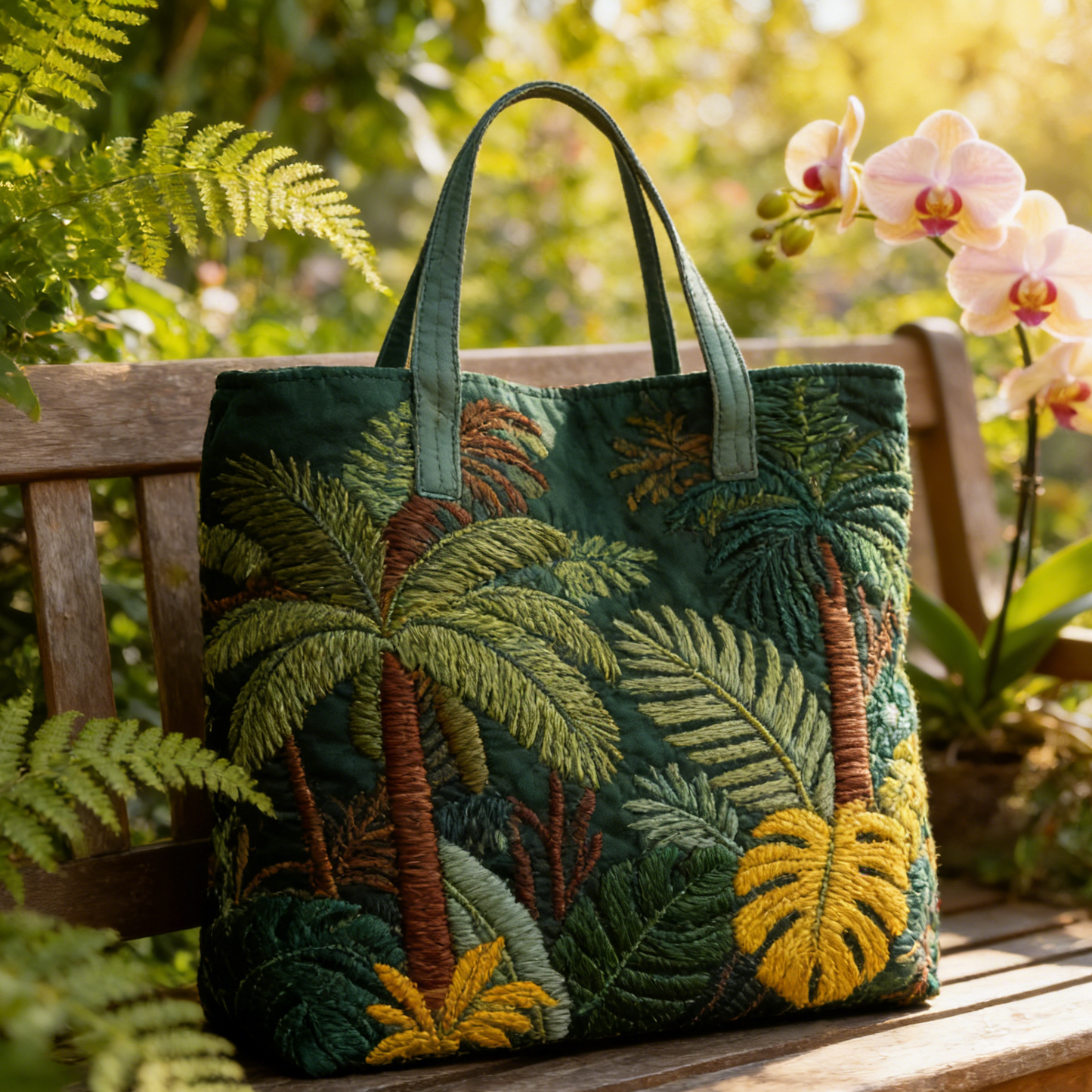 Lush Tropical Jungle Quilted Tote Bag