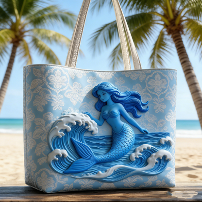Coastal Mermaid Embossed Quilted Tote Bag