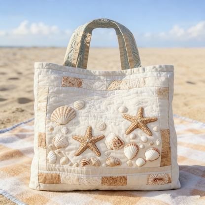 Sand Tone Shell Quilted Tote Bag